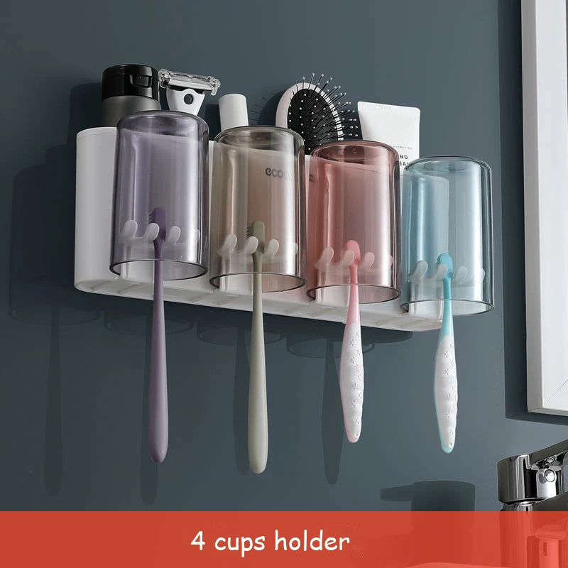 ECOCO Bathroom Toothbrush Holder Organizer with Cup Toothpaste Squeezer Dispenser Wall Storage Rack Bathroom Accessories Shelf