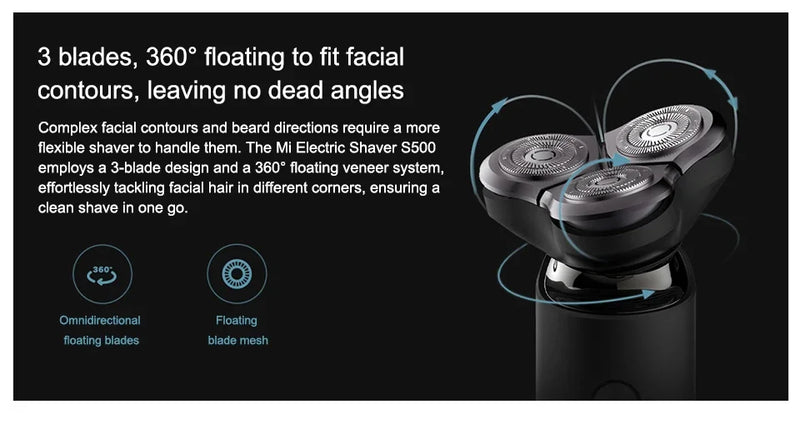 Xiaomi Mijia S500 Electric Shaver 3 Blade Men's Dry & Wet Shaving Washable Beard Shears Beard Trimmer for Mens Electric Shaver