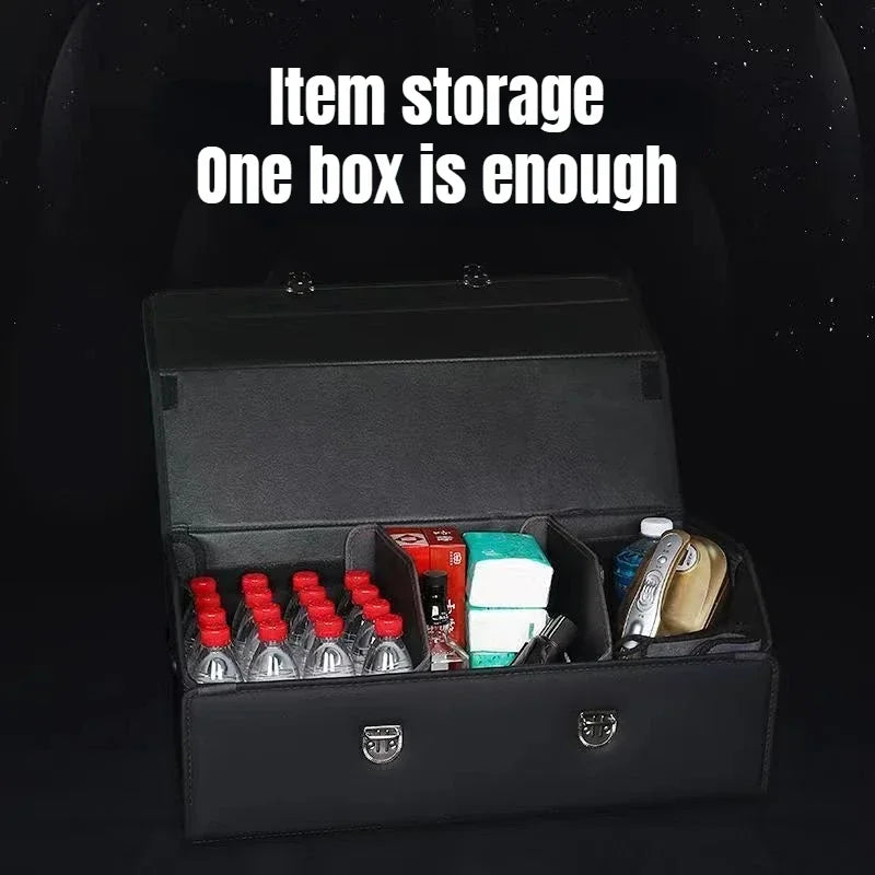 Car Trunk Organizer Organizers And Storage Suv Faux Leather Foldable Trunk Multi-Compartment Adjustable Auto Grocery Storage Box