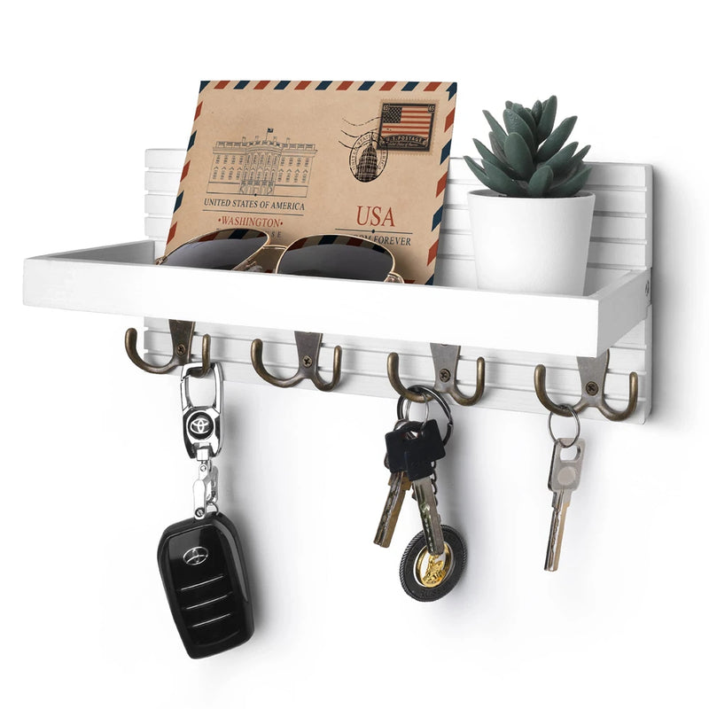 Wooden Key Holder for Entryway Decor Wall Mounted Mail Organizer and Key Hanger with 4 Hooks Rustic Rack for Keys Sunglasses