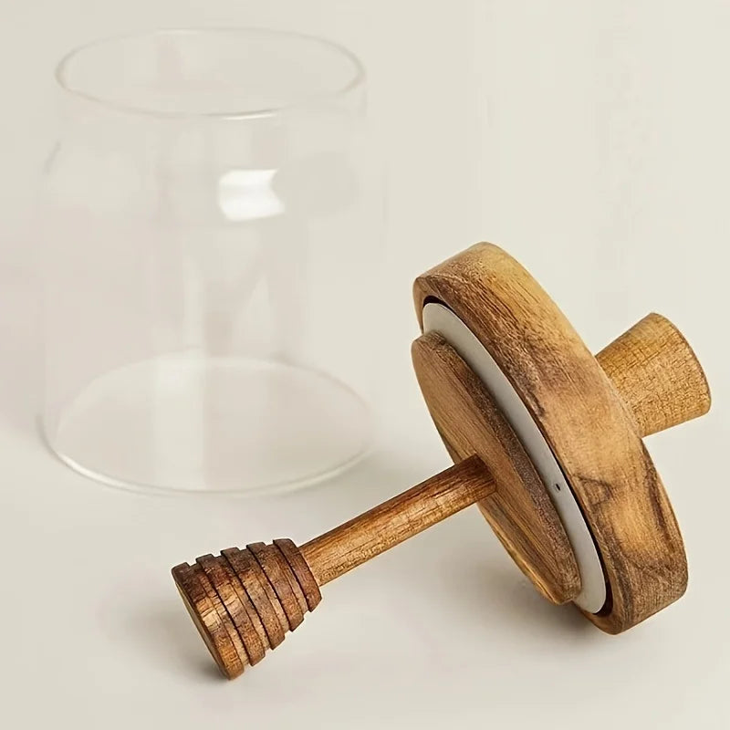 1/2/3pc Glass Honey Jar Honey Pot Airtight Advanced Glass Sealed Tank Mixing Rod with Wooden Cover Transparent Honey Bottle