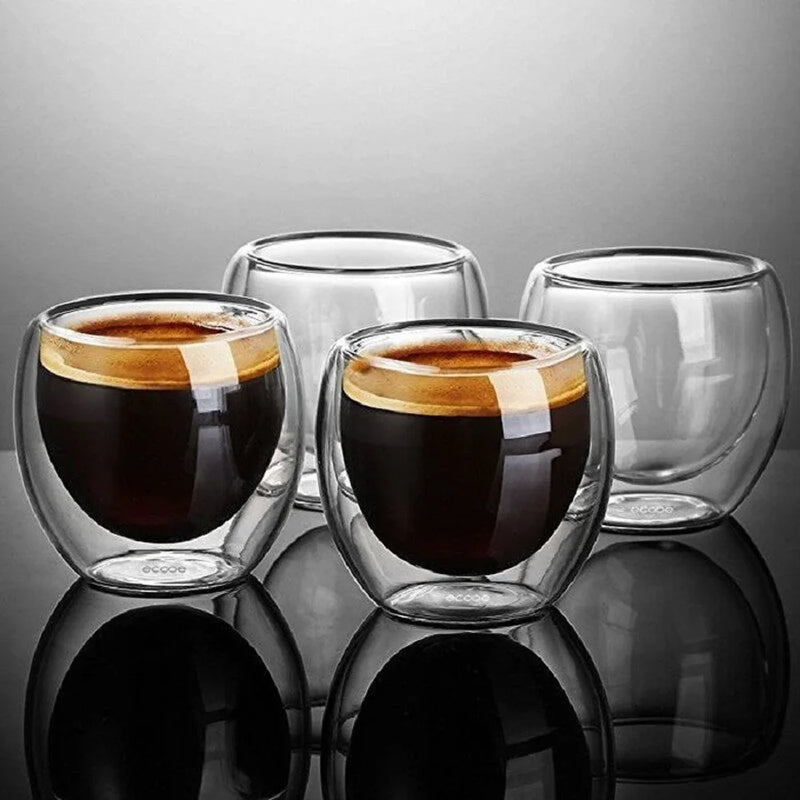 6pcs,80ML Glass Coffee Mugs,Double Wall Glass Coffee Cups,Insulated Espresso Cups,Cold Drinking Wine Shot Glasses,Tea cups