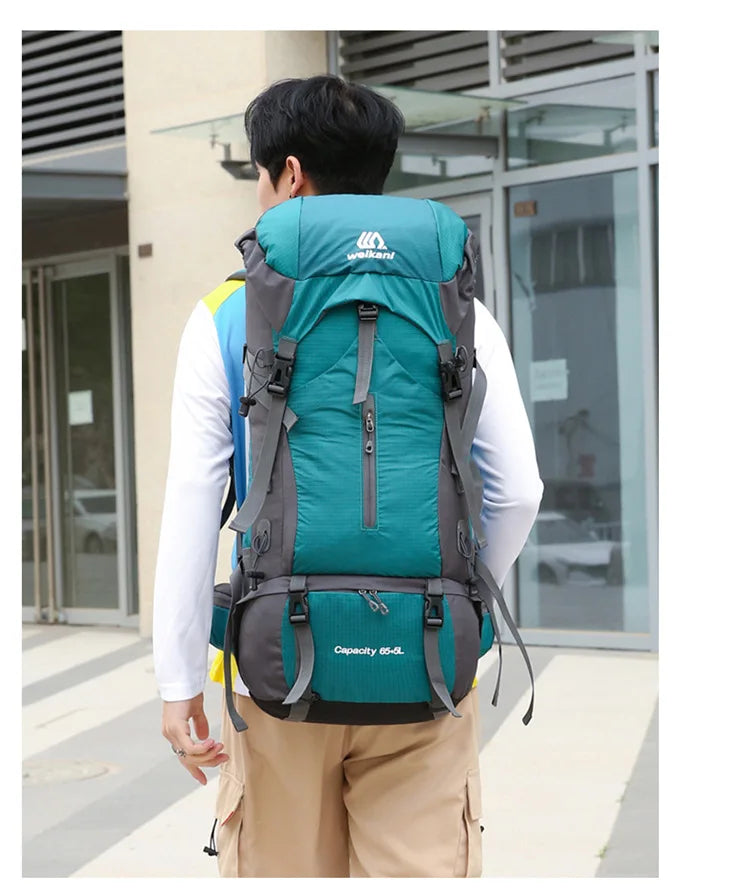 70L Nylon Camping Backpack Travel Bag With Rain Cover Outdoor Hiking Daypack Mountaineering Backpack Men Shoulder Bags Luggage