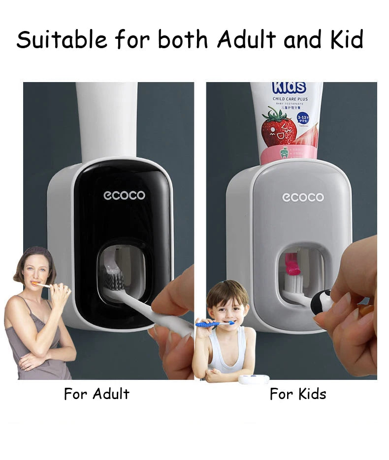 ECOCO Bathroom Toothbrush Holder Organizer with Cup Toothpaste Squeezer Dispenser Wall Storage Rack Bathroom Accessories Shelf