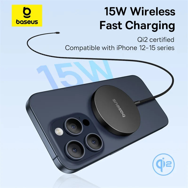 Baseus 15W Qi2 Magnetic Wireless Charger Fast Charging For iPhone 15 14 13 12 Series Pro Max  Wireless Charging For Airpods