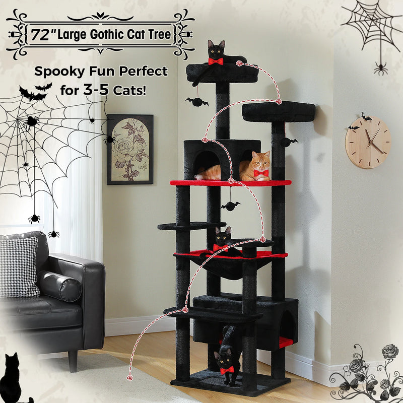 184cm Large Cat Tree and Tower for Indoor Cats With Sisal-Covered Scratching Posts Spacious Hammock Padded Perches and Condos