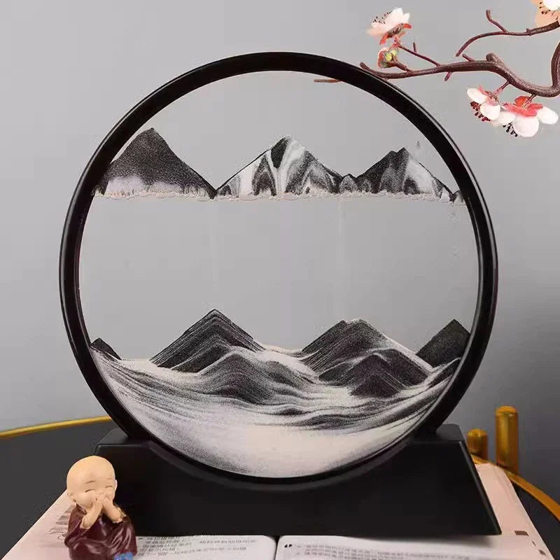 3D Moving Sand Art Picture Round Glass Deep Sea Sandscape Hourglass Quicksand Craft Flowing Sand Painting Office Home Decor Gift