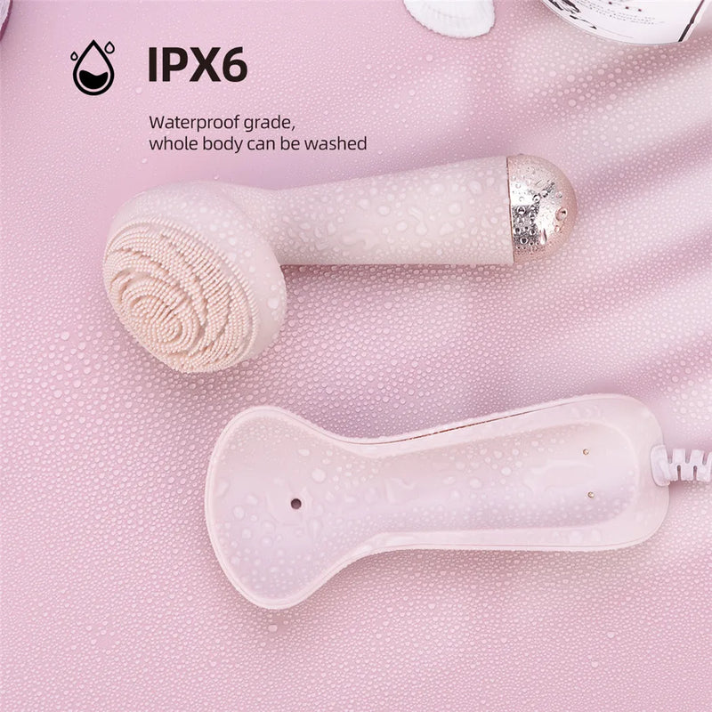 Electric Silicone Facial Brush Cleaner Vibration Roller Massage Pore Cleansing Instrument Waterproof Rechargeable Beauty Tool