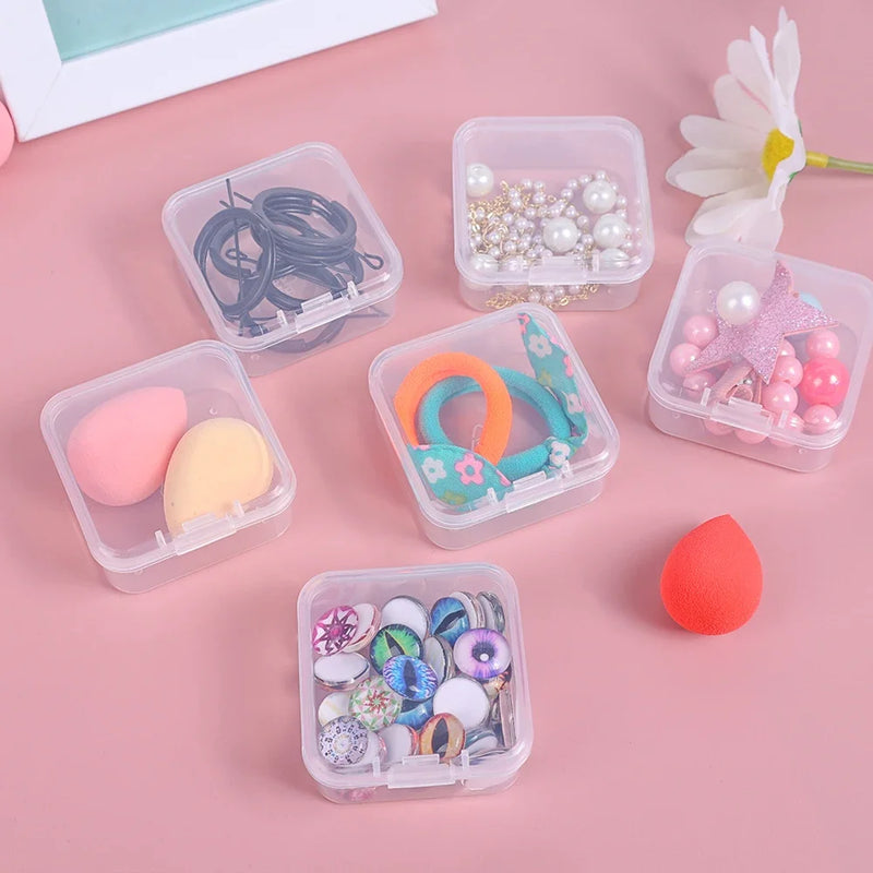 60/6PCS Mini Storage Box Transparent Square Plastic Box Earrings Jewelry Packaging Storage Small Square Box Jewelry Organizer