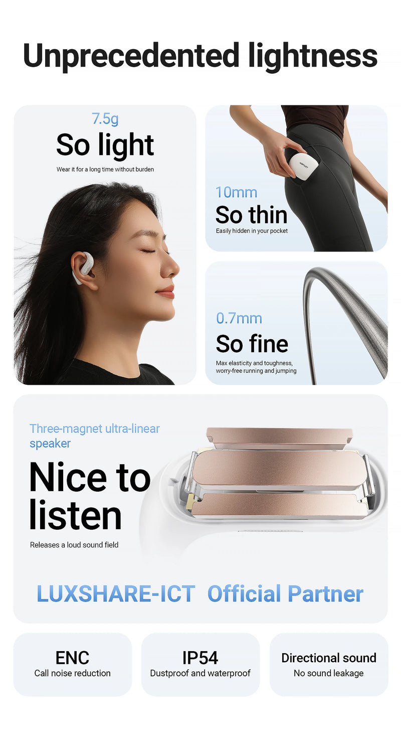 ACEFAST FA002 ACEFIT Air Wireless Bluetooth 5.4 Open-Ear Earphones ENC Call Noise Reduction Earbuds with Ultra Thin Charging Box