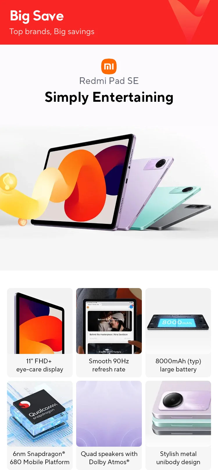 Xiaomi Redmi Pad SE 11 6GB/128GB 8GB/256GB Wifi EU Charger Global Version