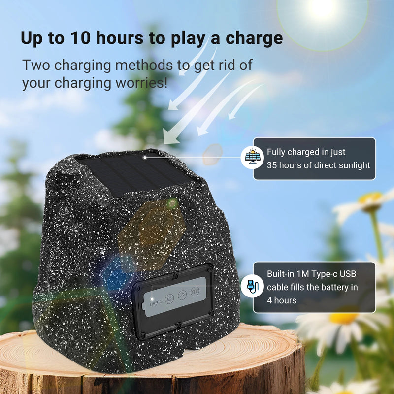 Herdio 8" Rock Speakers Outdoor IPX7 Waterproof Bluetooth Wireless Solar Powered Max 120W With Rechargeable Battery For Garden