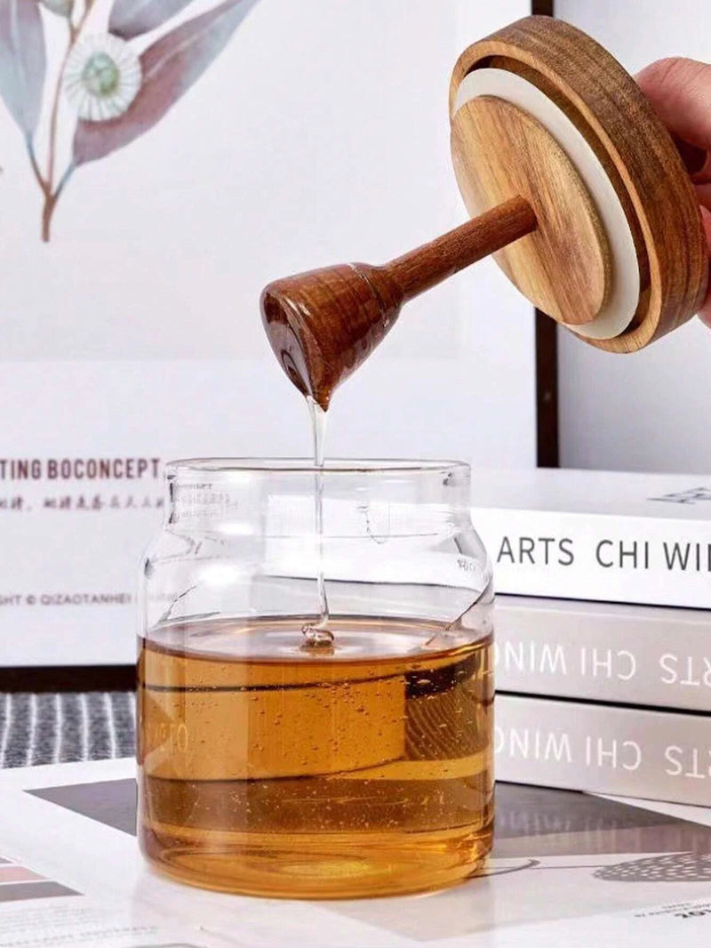 1/2/3pc Glass Honey Jar Honey Pot Airtight Advanced Glass Sealed Tank Mixing Rod with Wooden Cover Transparent Honey Bottle