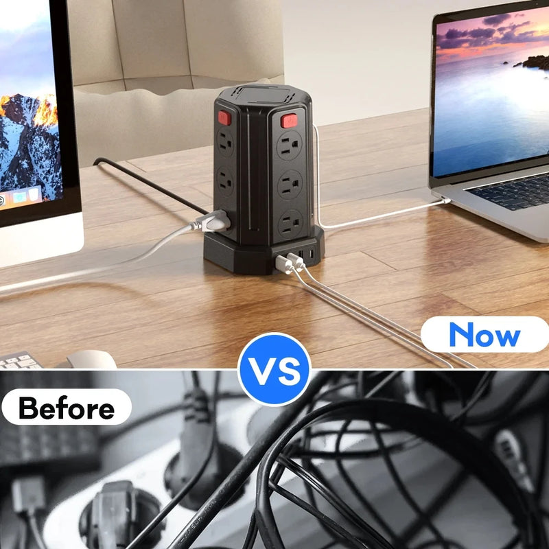 SMALLRT Surge Protector Power Strip Tower with 12 Outlets 4 USB Ports, 10ft Cord Electric Charging Station