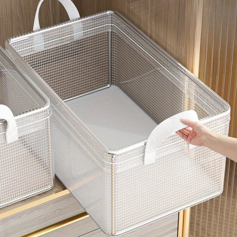 8PCS Storage Box Transparent Foldable Stackable Organizers with Steel Frames and Reinforced Handles for Clothes Books Sundries