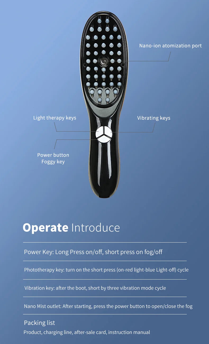 Electric massage comb for hair loss prevention, meridian head massage device, phototherapy hair care comb, colorful hair care ma
