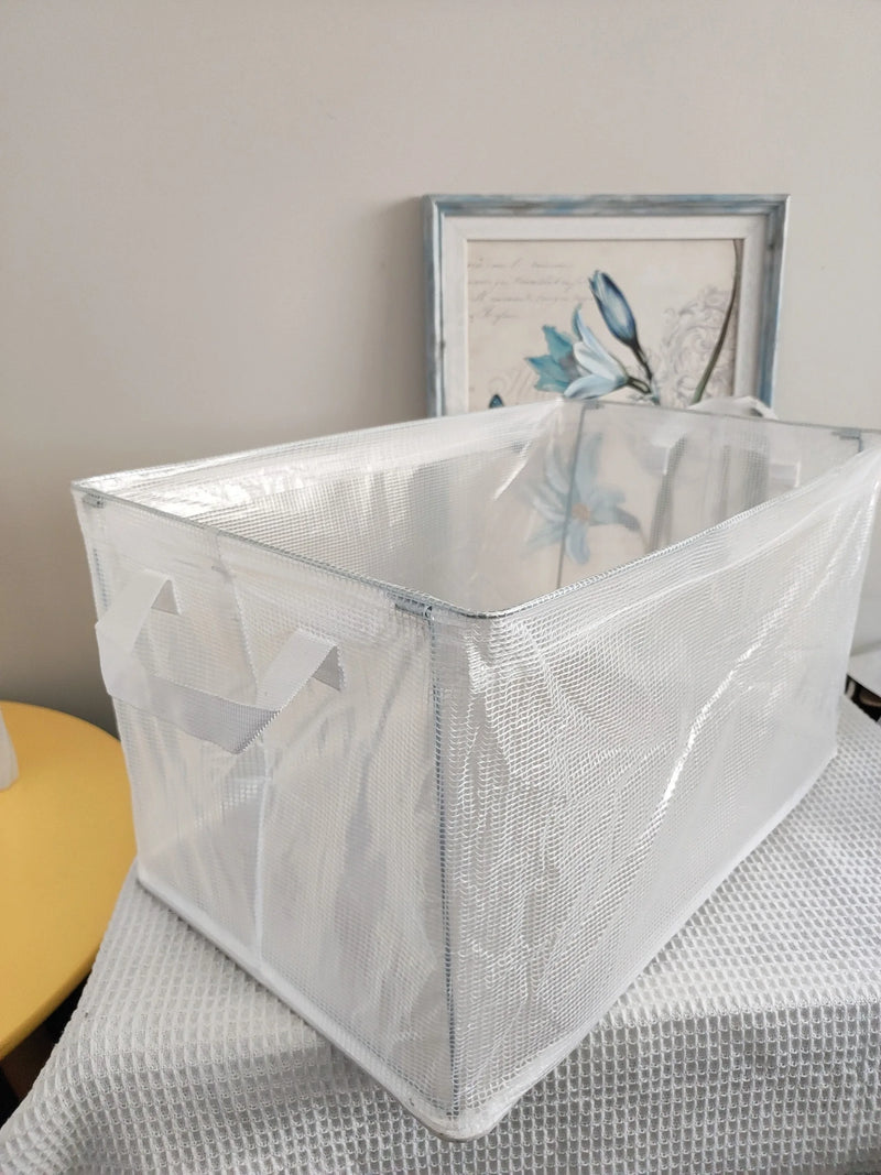 8PCS Storage Box Transparent Foldable Stackable Organizers with Steel Frames and Reinforced Handles for Clothes Books Sundries