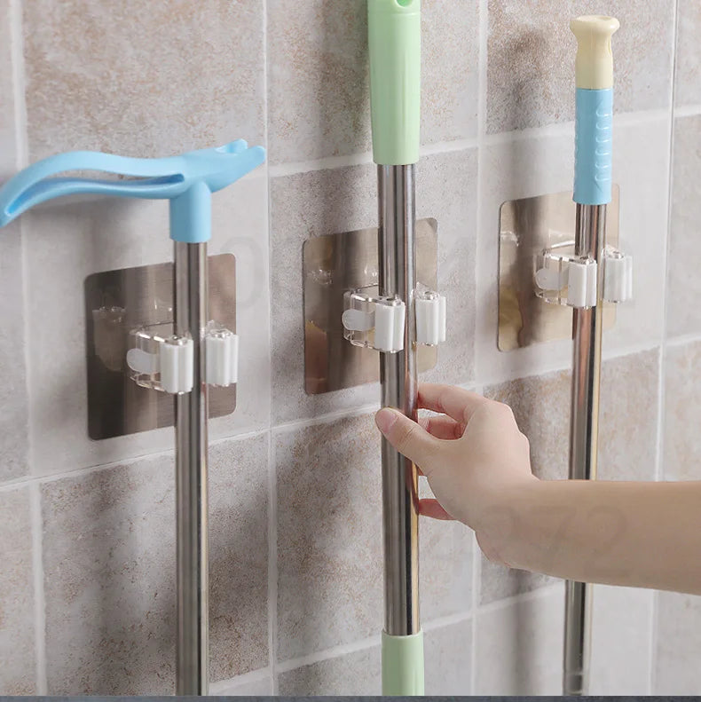 1-10PCS Adhesive Multi-Purpose Hooks Wall Mounted Mop Organizer Holder RackBrush Broom Hanger Hook Kitchen Bathroom Strong Hooks