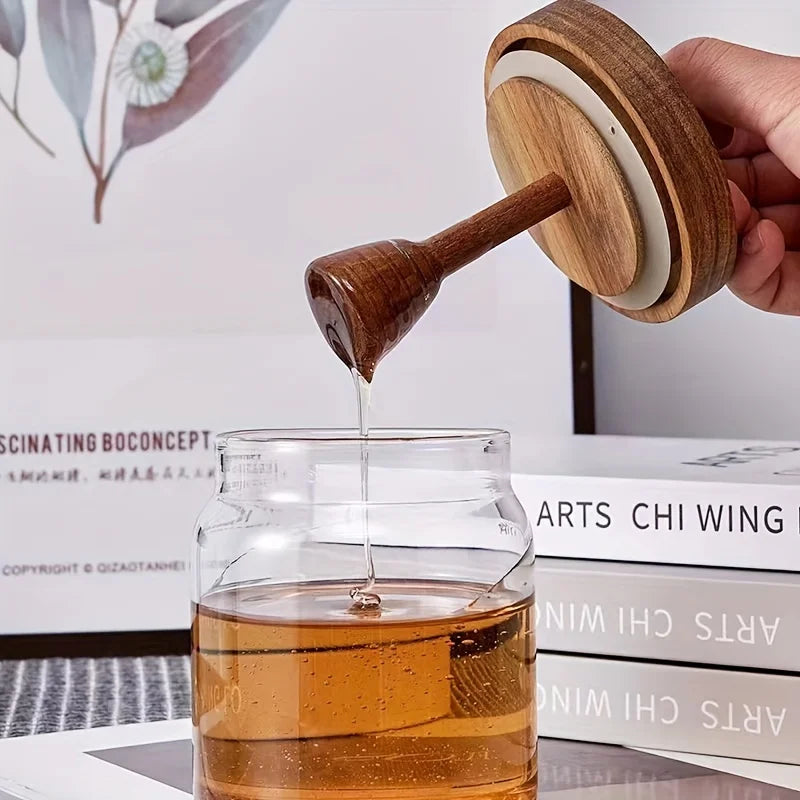 1/2/3pc Glass Honey Jar Honey Pot Airtight Advanced Glass Sealed Tank Mixing Rod with Wooden Cover Transparent Honey Bottle