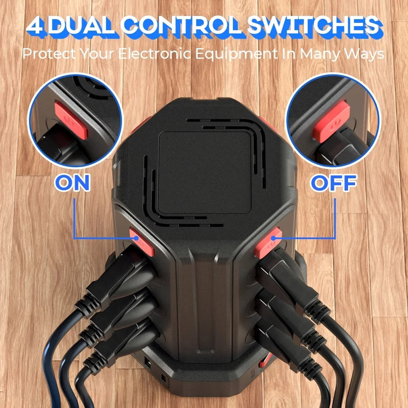 SMALLRT Surge Protector Power Strip Tower with 12 Outlets 4 USB Ports, 10ft Cord Electric Charging Station