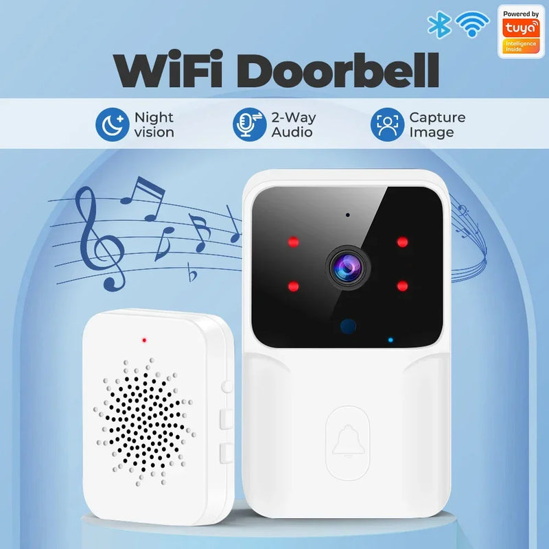 Tuya WiFi Doorbell, Wireless Camera Bell for Home Security, Compatible with Alexa & Google, DC/AC/Battery Powered