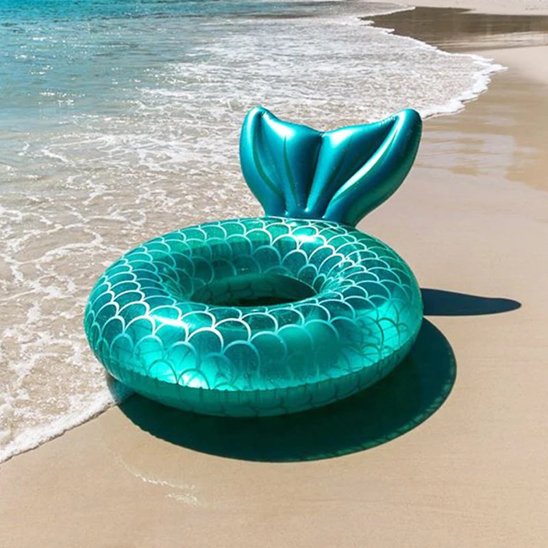 1pc Inflatable Mermaid Swim Ring Fishtail Backrest Transparent Adult Swimming Ring