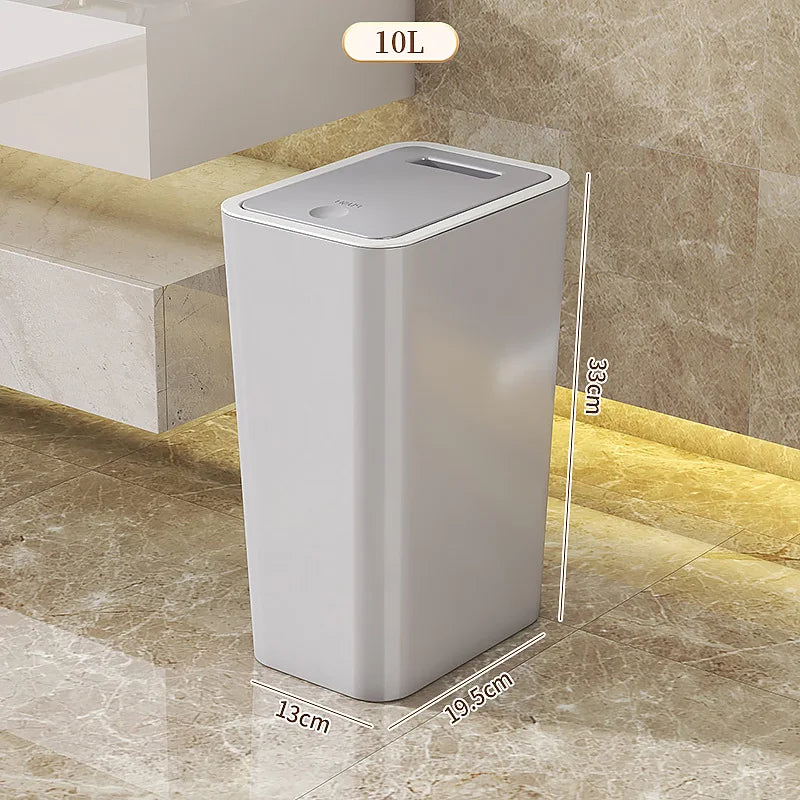 10L Smart Trash Can With One Button Pop Up Lid High Looking Anti Odor Lidded High End Slit Paper Basket For Home Toilets