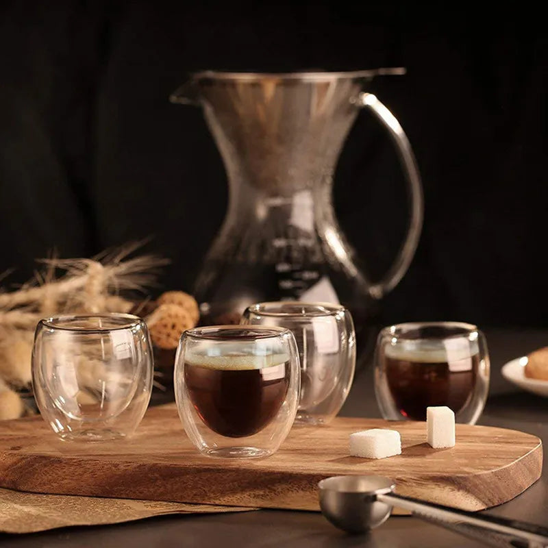 6pcs,80ML Glass Coffee Mugs,Double Wall Glass Coffee Cups,Insulated Espresso Cups,Cold Drinking Wine Shot Glasses,Tea cups