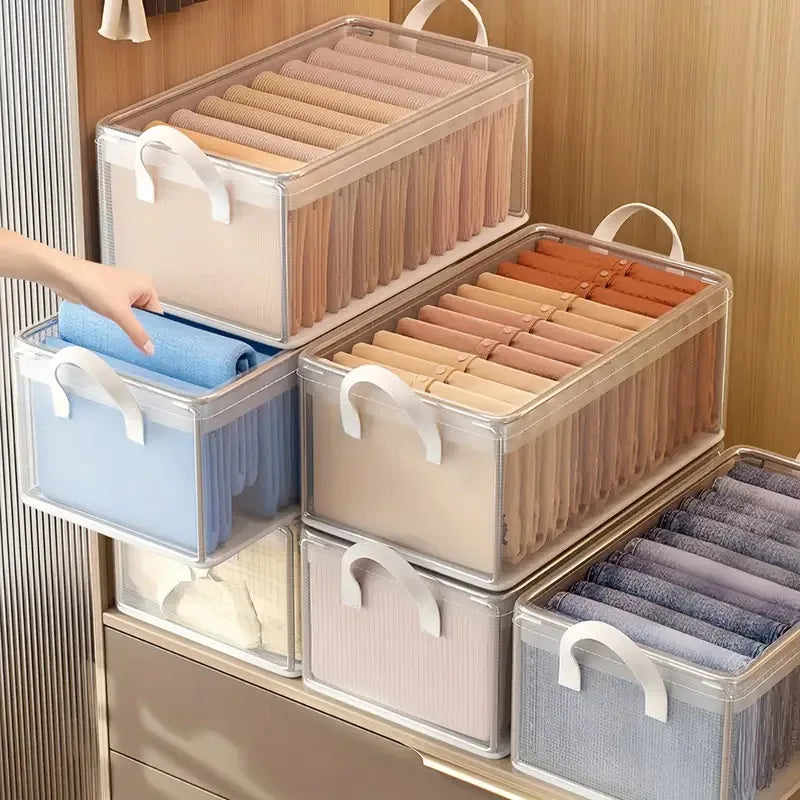 8PCS Storage Box Transparent Foldable Stackable Organizers with Steel Frames and Reinforced Handles for Clothes Books Sundries