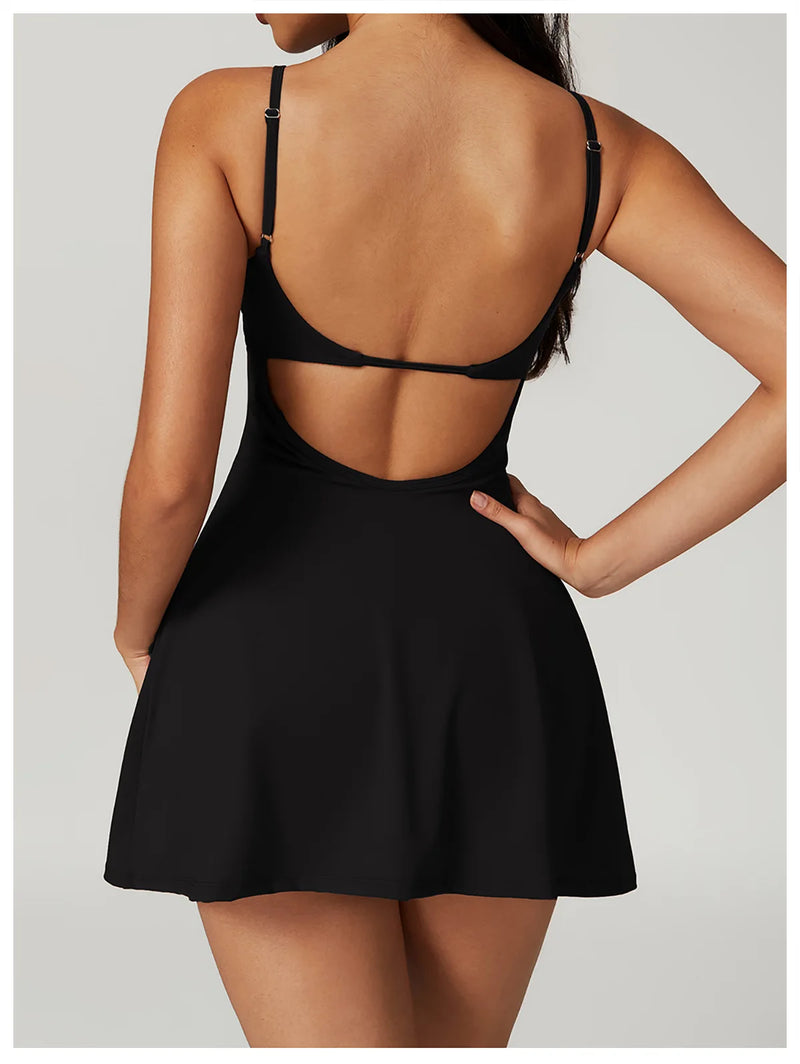 Women's Yoga Rompers Backless One Piece Tummy Control Dress Jumpsuit Padded Sports Bra Romper Fashion Fitness Sportwear