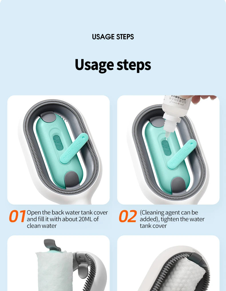 3-in-1 Cat Brush Long Hair Remover Brush for Dog Cat Silicone Pet Grooming Comb with Wipe and Water Tank Pet Product Accessories