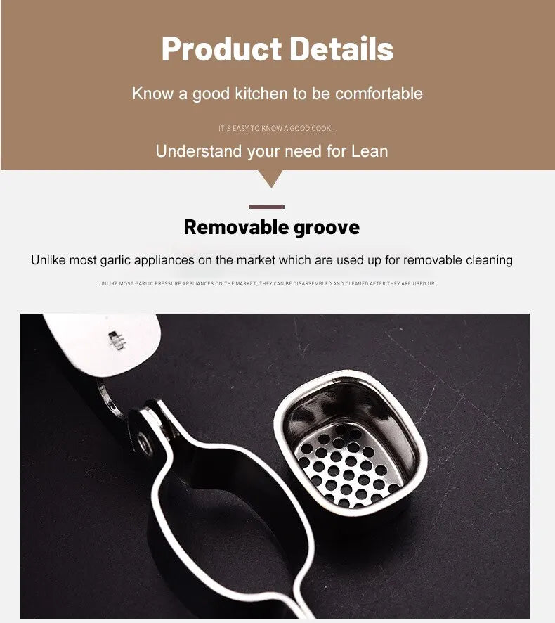 1pc Stainless Steel Garlic Press Household Garlic Garlic Press Manual Garlic Press Creative Kitchen Tools