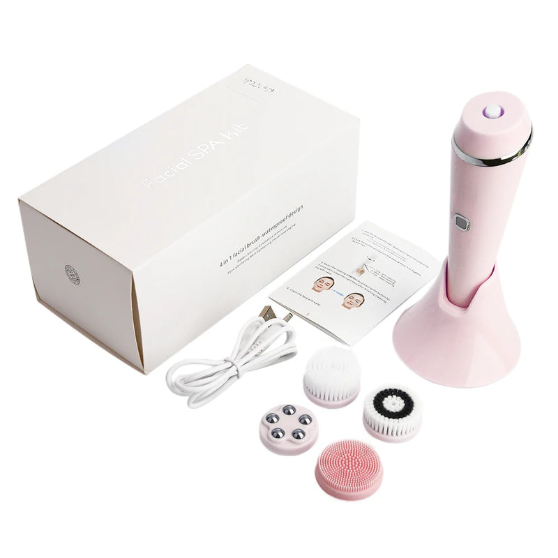 4 in 1 Electric Facial Cleansing Brush Sonic Waterproof Rotate Rechargeable Face Cleaning Device Pore Cleaner Skin Care Tool