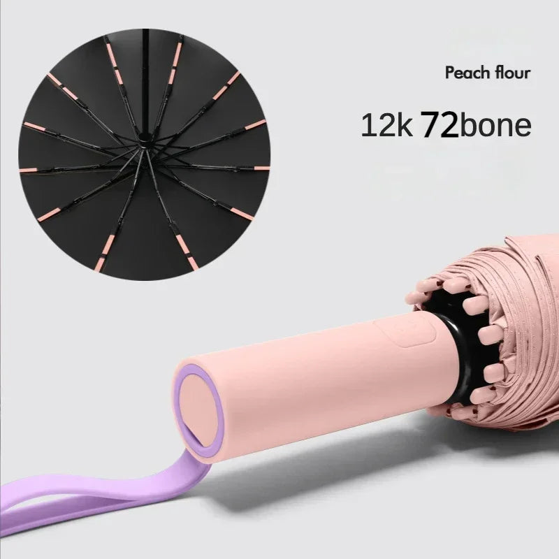 Windproof Strong Automatic Folding Umbrella 72 Reinforced Fiberglass Ribs, UV 50+ Sun & Rain Protection Umbrellas for Men Women