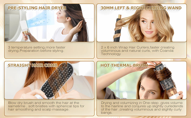 5 in 1 Hair Dryer Hot Comb Set Professional Curling Iron Hair Straightener Styling Tool  Airwrap Hair Dryer Household