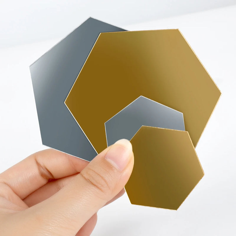 24/6Pc 3D Mini Mirror Wall Stickers Acrylic Self Adhesive Removable Hexagon Wall Decals Living Room Bedroom Art Mirror Ornaments