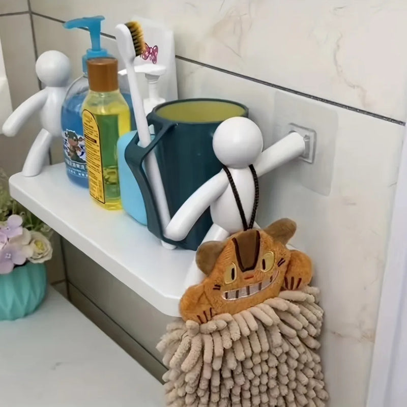 1pc Small Person Storage Rack Cartoon Non Punch Storage Rack Toilet Bathroom Cosmetics Storage Rack Seasoning Jar Sorting Rack
