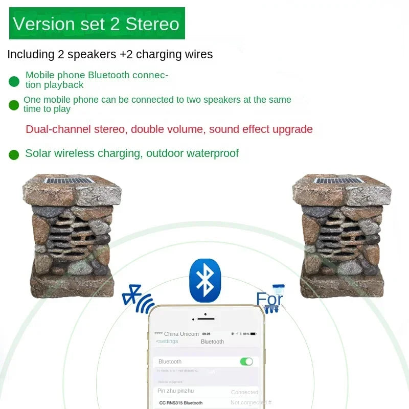 Solar wireless Bluetooth speaker outdoor waterproof sound garden villa sound imitation stone lawn speaker