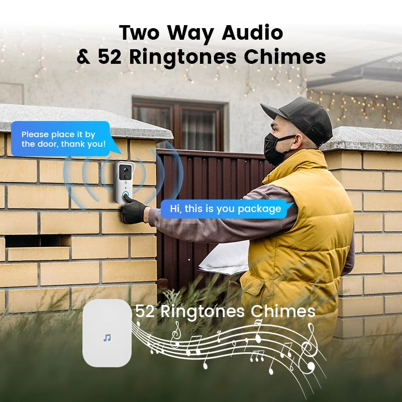 5G 2.4G WiFi Video Doorbell 1080P Tuya Smart Outdoor Wireless Intercom Waterproof Wireless Camera with AC/DC Power Ringing Bell