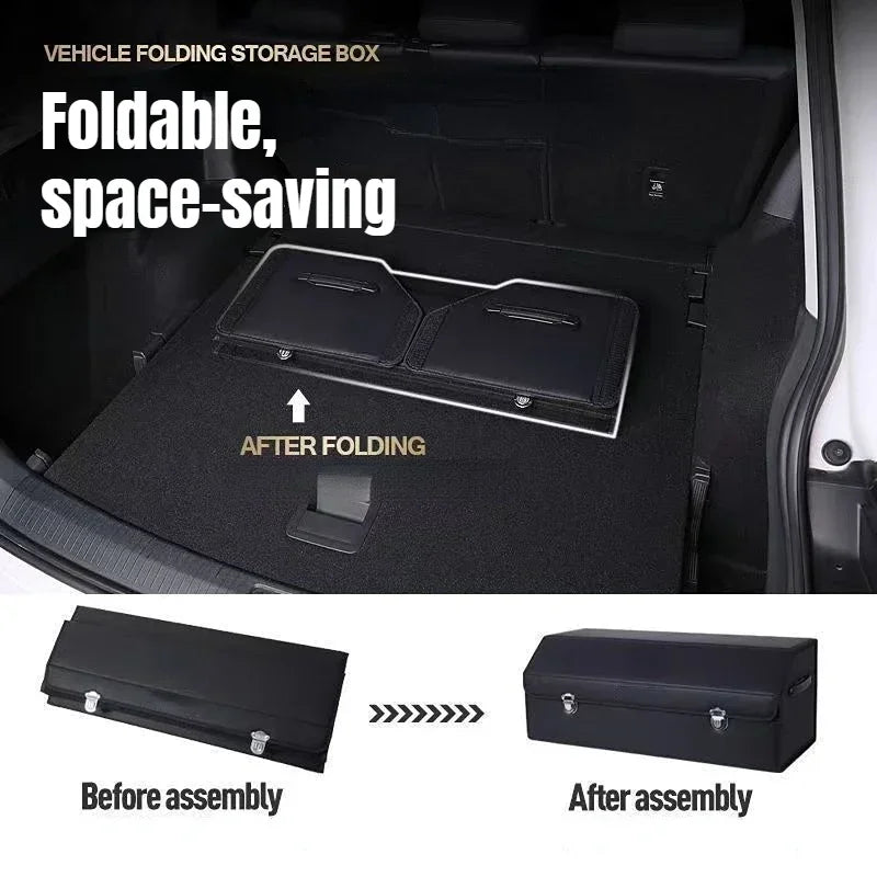 Car Trunk Organizer Organizers And Storage Suv Faux Leather Foldable Trunk Multi-Compartment Adjustable Auto Grocery Storage Box