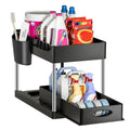 2Packs Under Sink Organizer Sliding Cabinet Basket Organizer Storage Rack with Hooks Hanging Cup Bathroom Kitchen Organizer