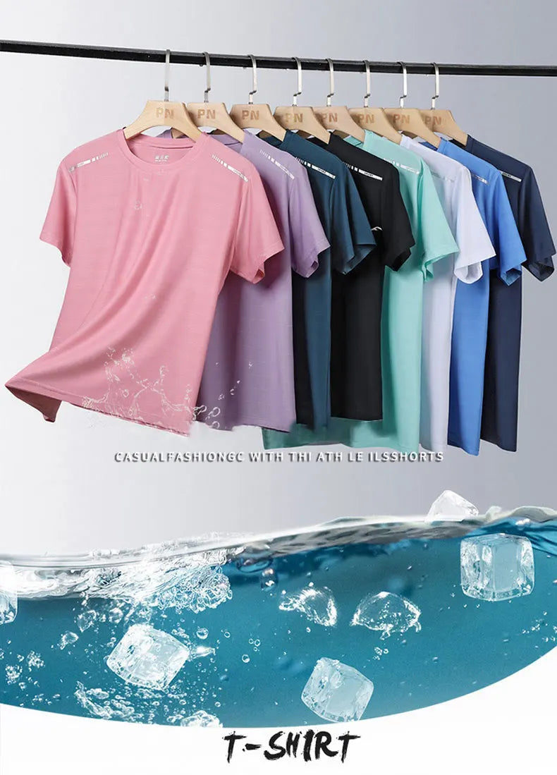 Women Running T-Shirt Reflective High Elastic Breathable Running Sports T-Shirt Summer Quick-Drying Ice Silk Cool Short Sleeves