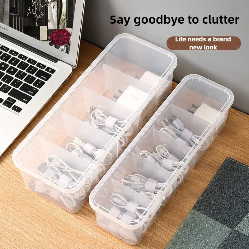 Transparent Data Cable Organizer Case Classification Dustproof Card Organizer with Lid Clutter Collection Box for Office Home