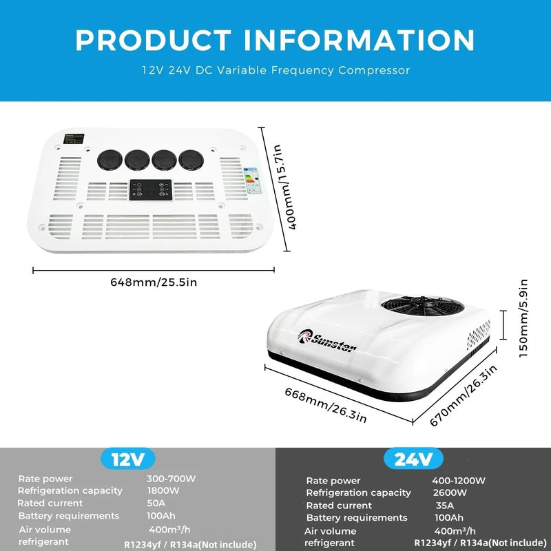 12V 24V RV Air Conditioner Rooftop Air Conditioner for Cooling Easy-to-install RV DC Unit for RVs Camper Trucks CaravanEtc.