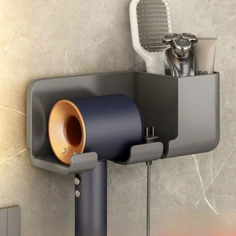 1 Wall Mounted Hair Dryer Bracket Bathroom Shelves Punch-free Drilling Storage Rack Space Saving Care Tools No Punching Air Duct