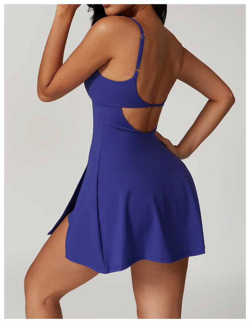 Women's Yoga Rompers Backless One Piece Tummy Control Dress Jumpsuit Padded Sports Bra Romper Fashion Fitness Sportwear
