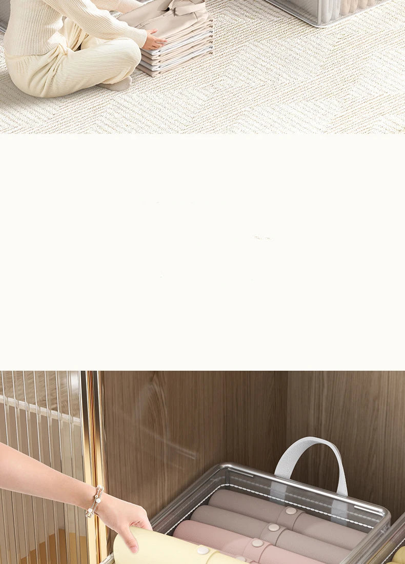 8PCS Storage Box Transparent Foldable Stackable Organizers with Steel Frames and Reinforced Handles for Clothes Books Sundries