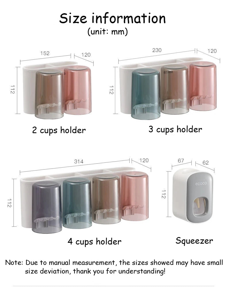 ECOCO Bathroom Toothbrush Holder Organizer with Cup Toothpaste Squeezer Dispenser Wall Storage Rack Bathroom Accessories Shelf