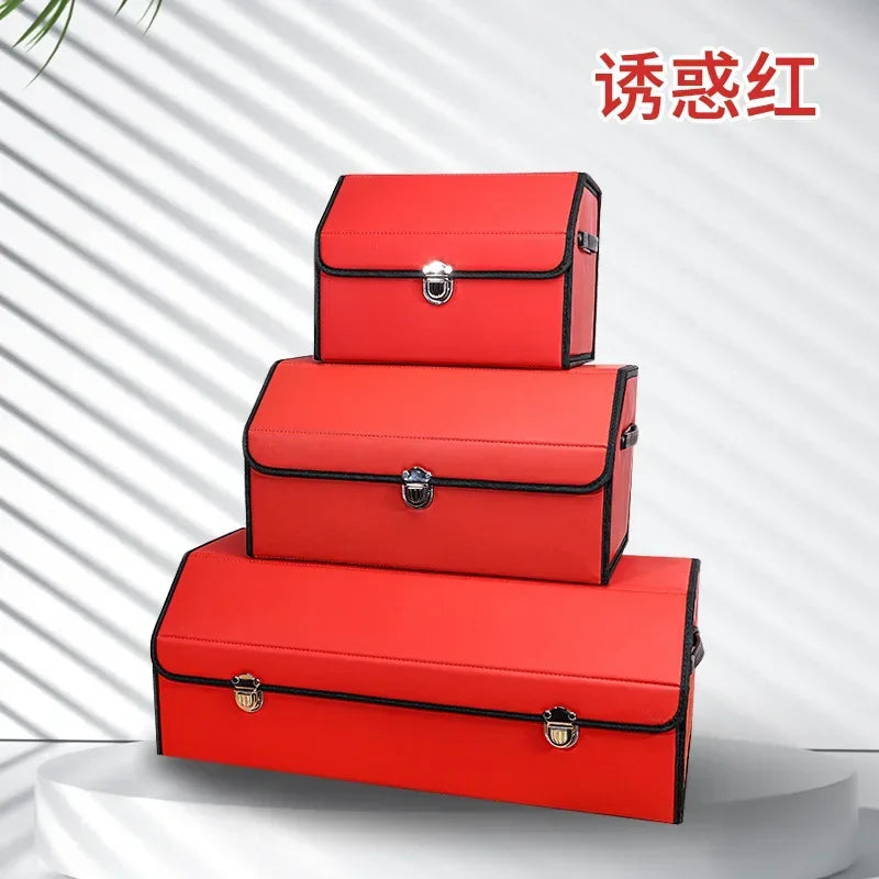 Car Trunk Organizer Organizers And Storage Suv Faux Leather Foldable Trunk Multi-Compartment Adjustable Auto Grocery Storage Box
