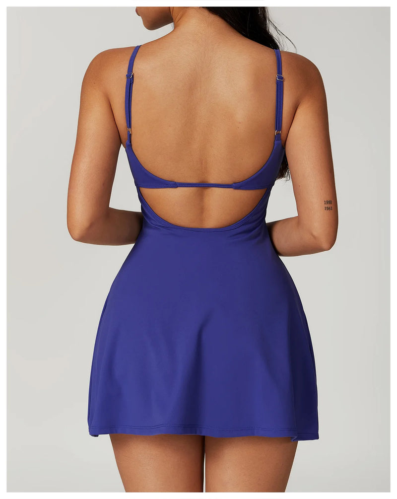 Women's Yoga Rompers Backless One Piece Tummy Control Dress Jumpsuit Padded Sports Bra Romper Fashion Fitness Sportwear